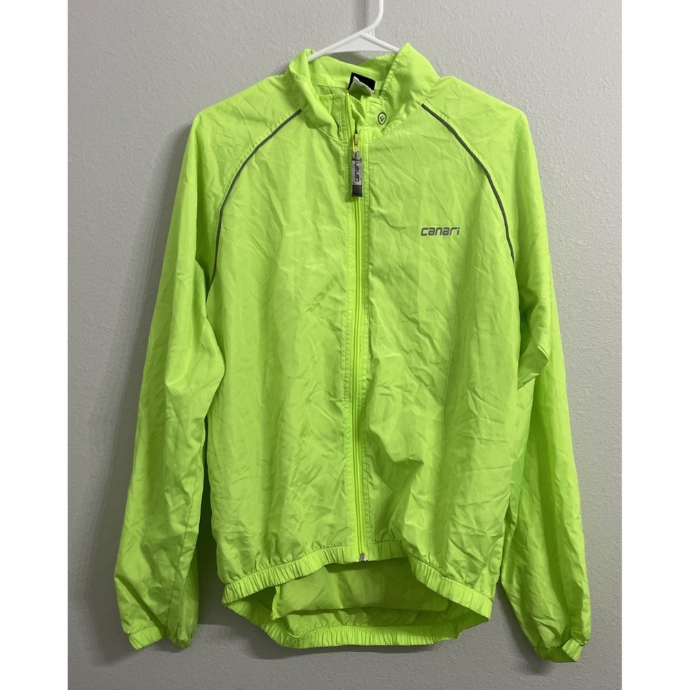 Canari Cycling Windshirt Jacket Mens M Green Lightweight Reflective‎ Pockets